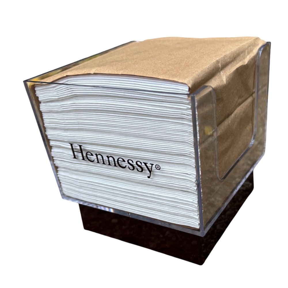 Hennessy Cognac Cocktail Napkin Dispenser Holder Acrylic Brown Base Barware